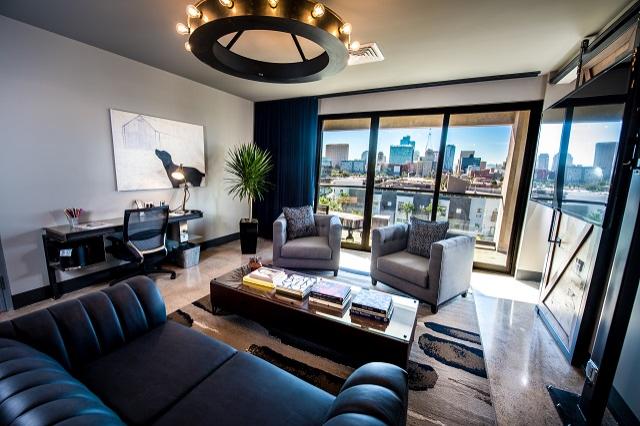Suite living room with south-facing view